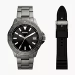 Fossil Bannon Three-Hand Date Smoke Stainless Steel Watch and Strap Box Set | BQ2785