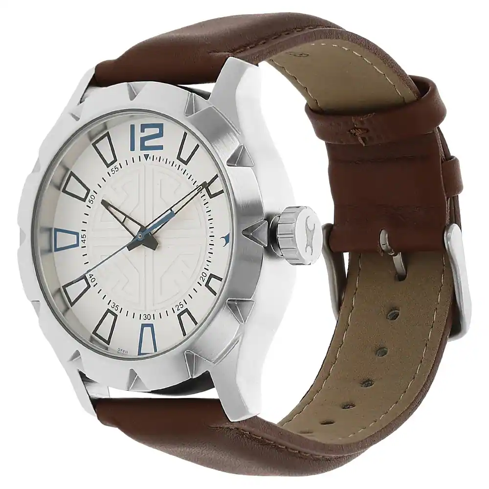 Fastrack White Dial Brown Leather Strap Watch | 3139SL02 - Image 2