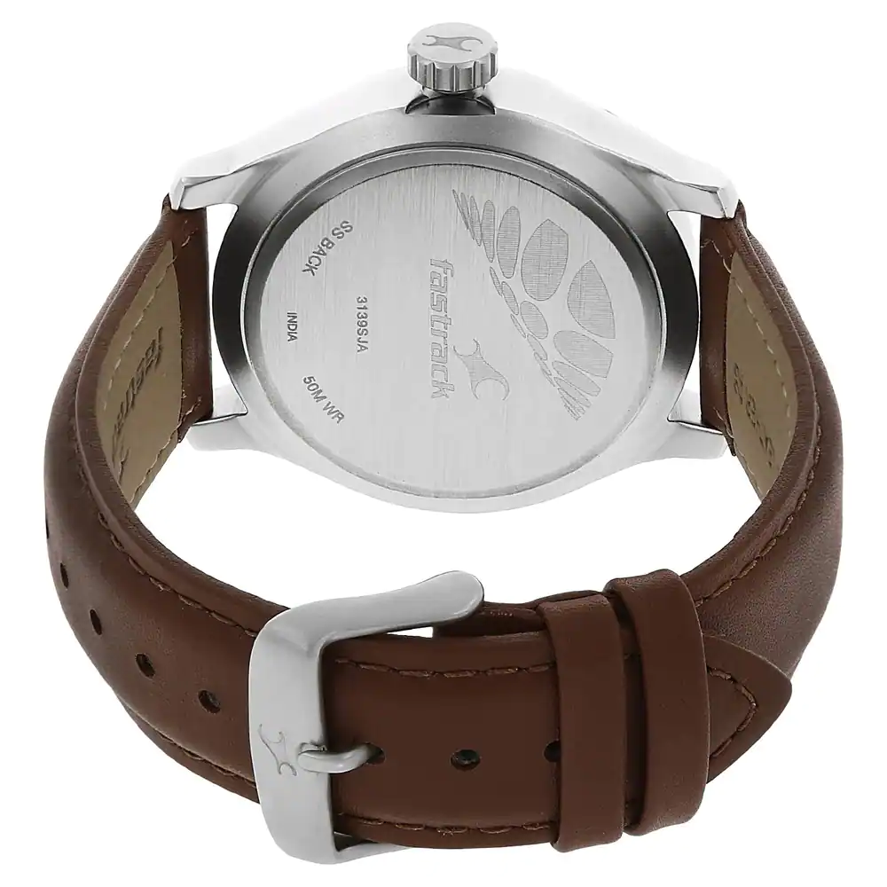 Fastrack White Dial Brown Leather Strap Watch | 3139SL02 - Image 3