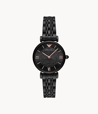 Emporio Armani Two Hand Black Steel Watch | AR11245