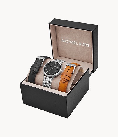 Michael Kors Blake Three-Hand Stainless Steel Watch with Leather Strap MK8736 - Image 3