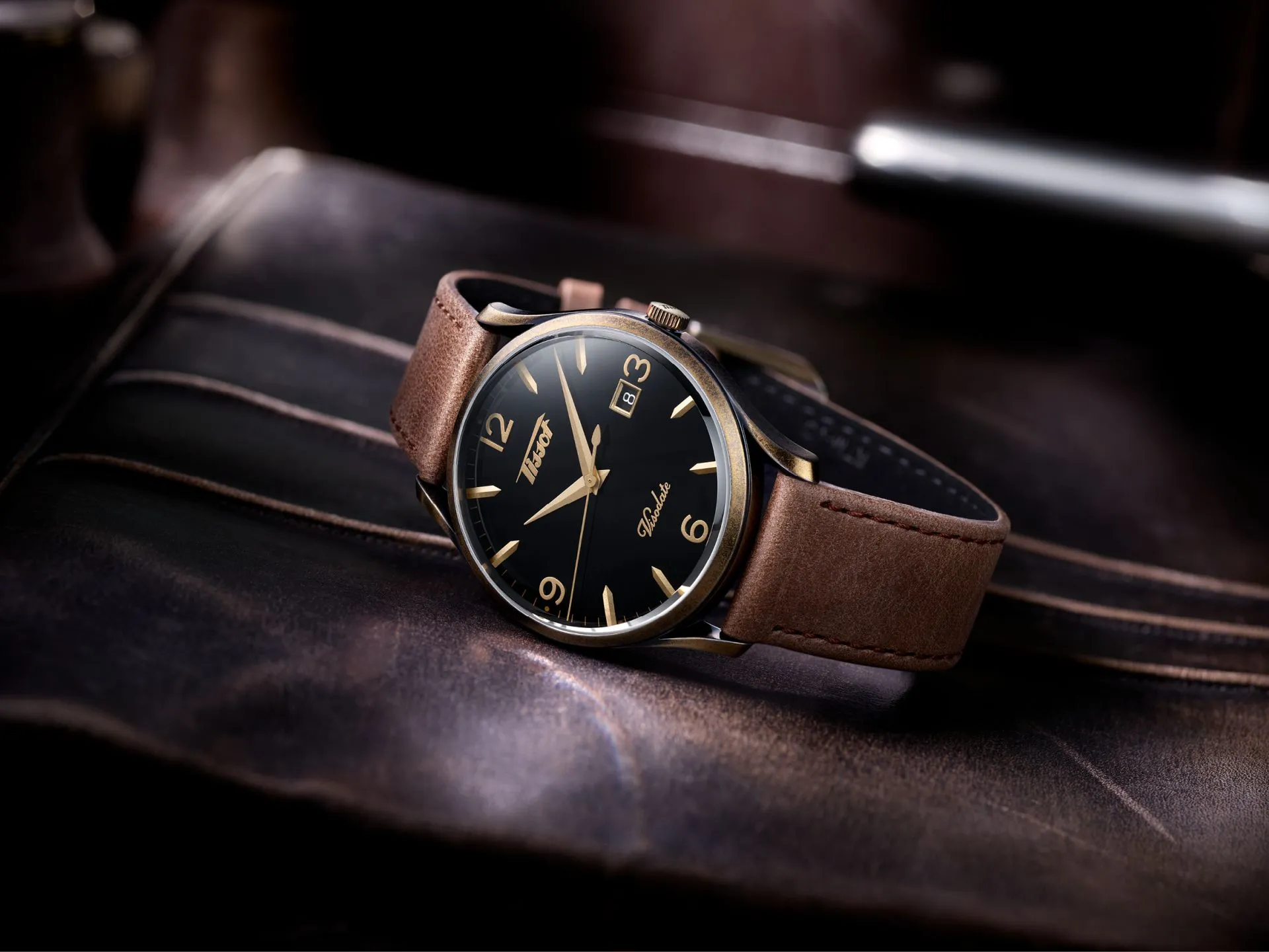 Tissot Heritage Visodate 316L Antique Bronze PVD Coating Swiss Quartz Watch | T1184103605700 - Image 3