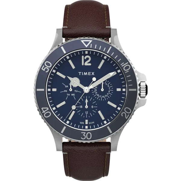 Timex Harborside Multifunction 43mm Leather Strap Watch | TW2U13000